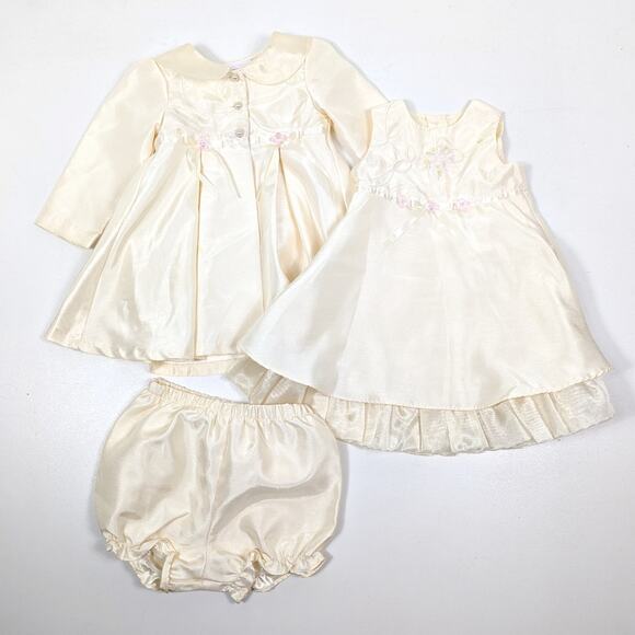 Bonnie Baby Dress Jacket Set Girls Size 18m Cream Shimmery - Picture 1 of 6